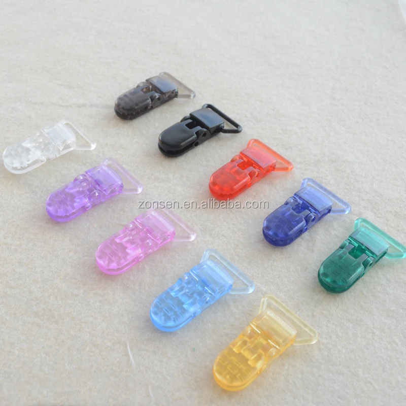 Wholesale 20MM T Shape Clear Plastic Clips Transparent Colored Baby Teether Plastic Pacifier Chain Clip