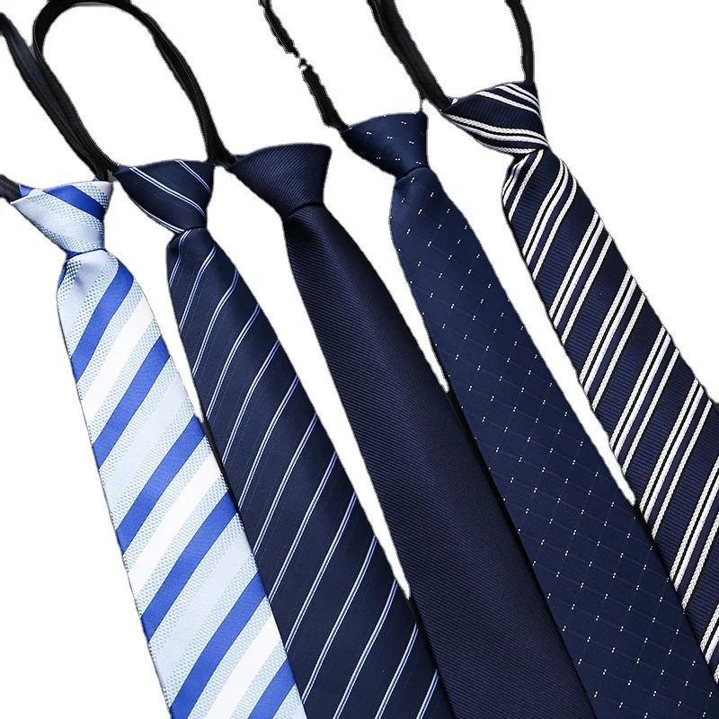 Мужской деловой галстук на молнии для жениха свадьбы в синюю полоску корейский стиль черный ленивый