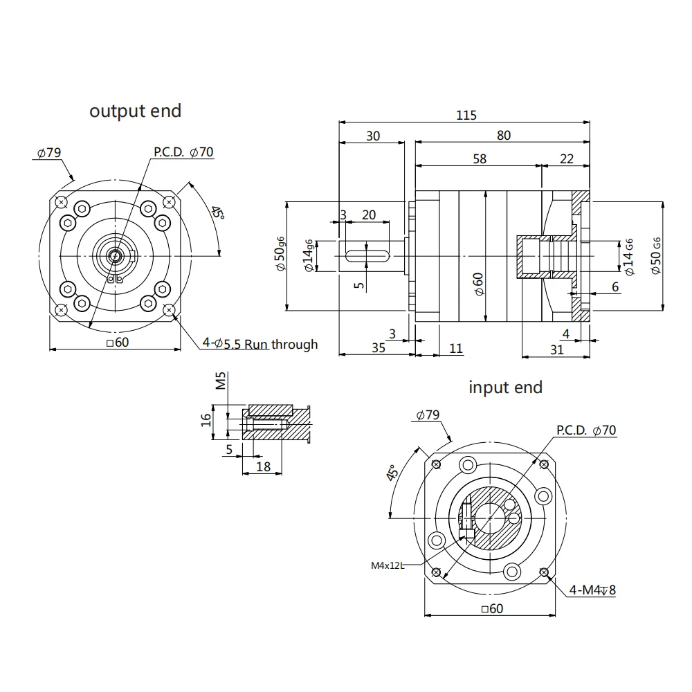 Planetary Reducer PLF060 3 to 1-100 to 1 High Precision Gear Motor Match With 200W 400W Servo Motor Nema23 Stepper Motor
