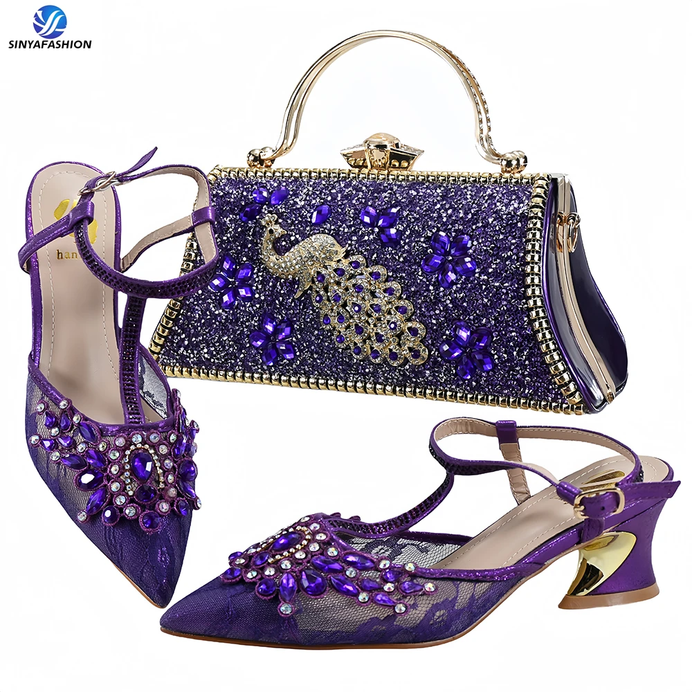 Sinya New Arrival High Quality African Ladies High Heels Italian Matching Shoes And Bags Set For Women
