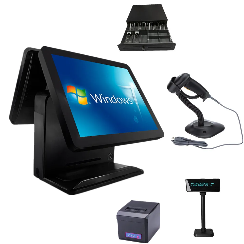 15.6 inch dual screen touch pos system for restaurant retail windows 10 11 pos machine all in one
