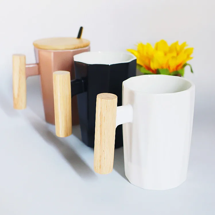  Eco friendly bamboo lid ceramic Porcelain Mug coffee tea