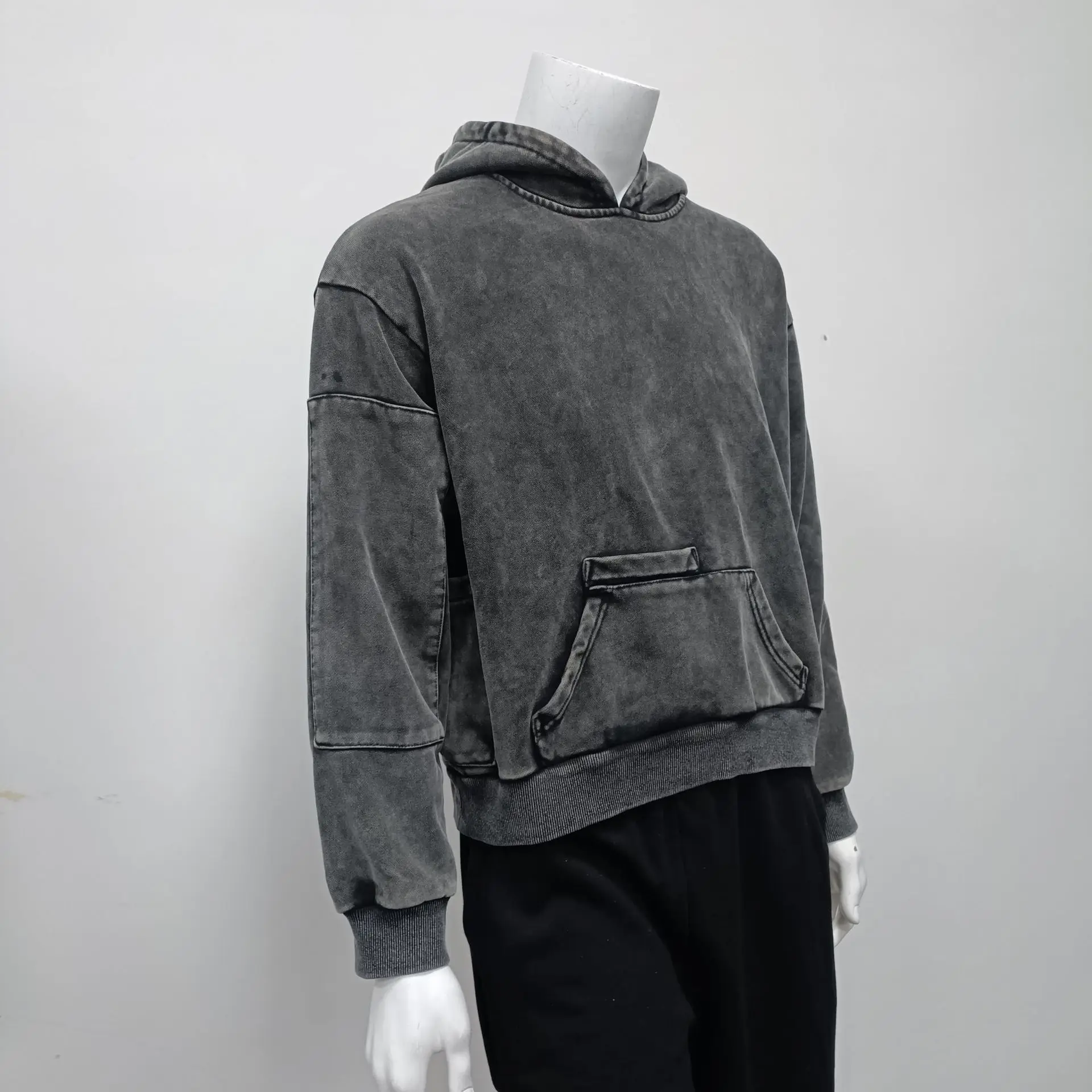 3D puff custom printing logo  oversized sweatshirt  acid wash   unisex cropped raw hem hoodie no string  hoodies