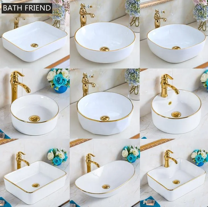 Круглая круглая раковина Chaozhou для ванной комнаты с отверстием для крана Роскошная позолоченная Гальваническая раковина