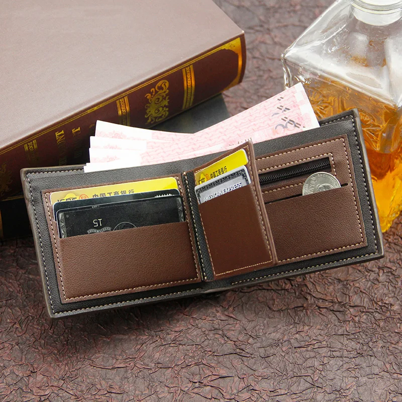 New Design Stylish PU Leather Wallet Men Simple Casual Short Male Wallet Small Clutch Purse