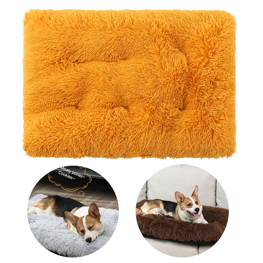 Comfortable Cat Dog Bed Long Plush Calming Pet Bed Mat with Anti-Slip Backing for Large Medium Dogs