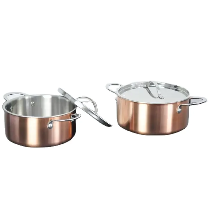 Customized Design Non Stick Cooking Pots Kitchenware Stainless Steel Copper Non-Sticky Cookware Pots Set