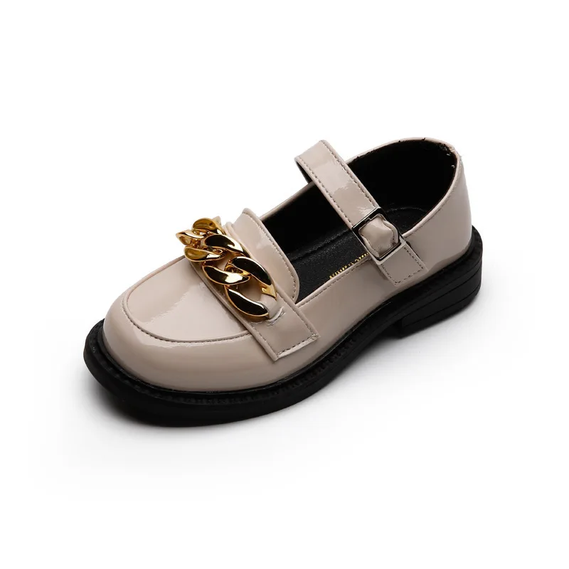 Shangzhou OEM Zapatos de mujer Autumn Pure Color Leather Children British Style Girls Shoes