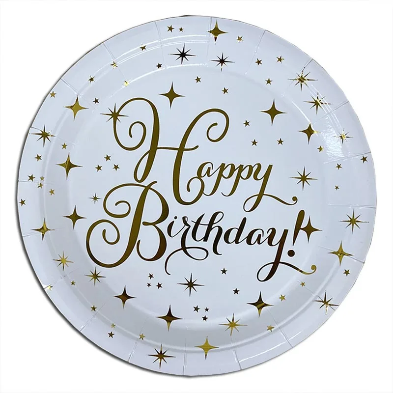Factory Direct Sales Bronzing Birthday Party Disposable Paper Plate Tissue Paper Cup Set