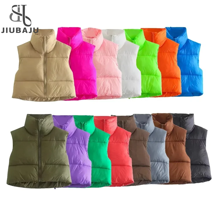 Puffy Vest Women Zip Up Stand Collar Sleeveless oversized Lightweight Padded Cropped Puffer Quilted Vest Winter Warm Coat Jacket