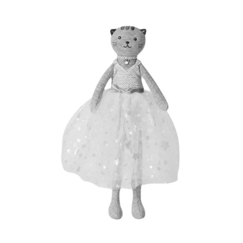 Dressing Up Soft Toys Grey Cat Plush Toy Princess Yarn Dress Doll Girlfriend Birthday Gift Exquisite Gift Box Package