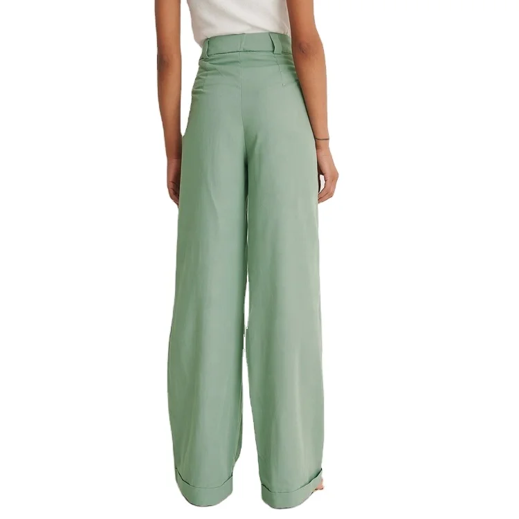 OEM Design Flare Trousers New In Custom High Waist Pockets Casual Street Wear Polyester Wide Leg Pants For Women