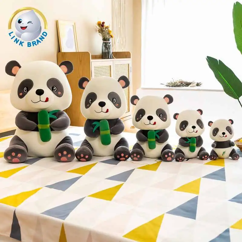 Custom Stuffed Animal 2023 Cute Chinese Panda Eating Bamboo Soft Plush Pillow Panda Toy For Kids Birthday Gift