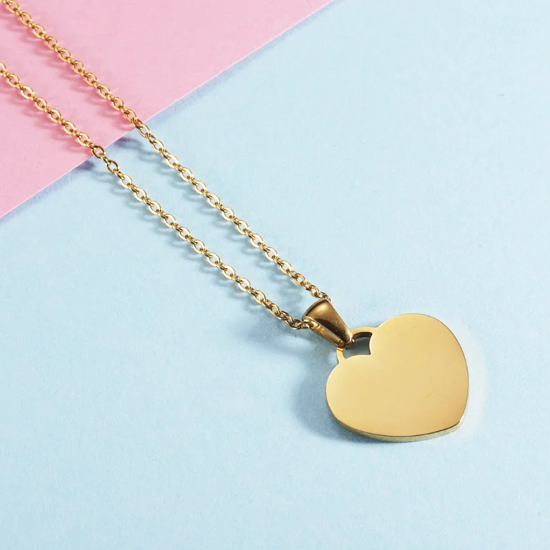 Wholesale High Quality Fine Fancy Dainty Jewelry 18K Gold Plated Stainless Steel Sublimation Blank Heart Photo Pendant Necklace