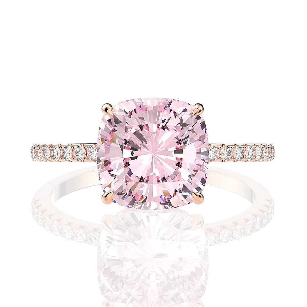Fashion women gold plated 18k engagement ring rose gold gemstone 925 sterling silver pink diamond ring wedding