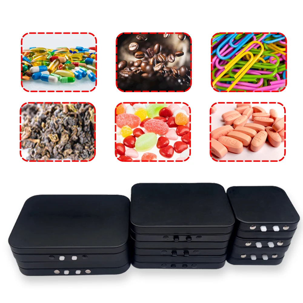 RTS Custom printed small rectangular black hinged lid cigarette/gift/candy/mint packaging storage containers metal tin cans