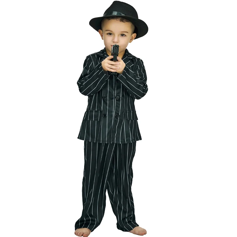 Cool Kids Gangster Costume Halloween  Party Clothes Cosplay Pinstripe Gangster Boys Costume