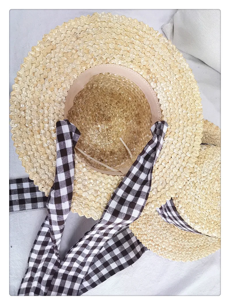 Fashion Summer Women Wide Brim Natural Straw Hat Chapeau Female Sun Hats Black Panama Beach Straw Boater Hat