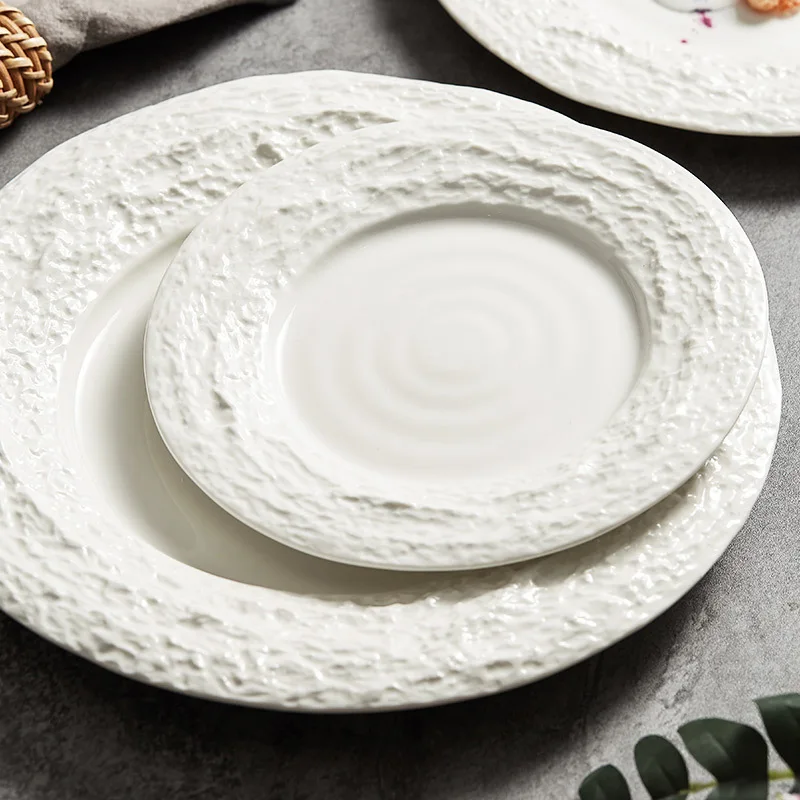 Top Grade Ceramic Western Food Steak Plate Round Pasta Spaghetti Salad Sweet Dessert Serving Plate Platter Restaurant Tableware