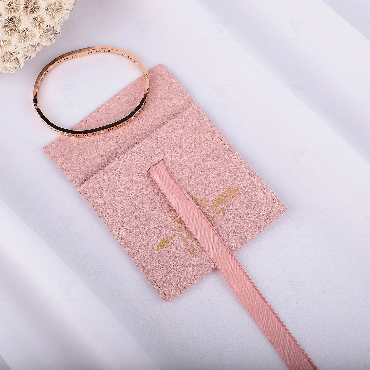 Hot sale pearl stainless steel bracelet butterfly necklace packaging bag custom logo envelope suede microfiber jewelry pouch