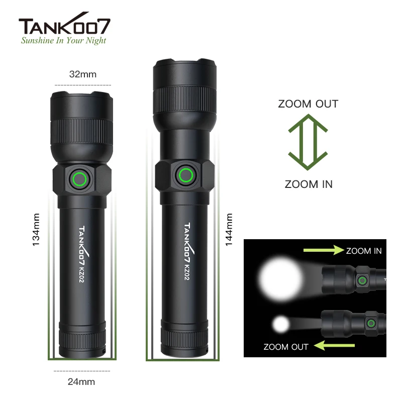Tank007 Zoomable Led Flashlight high Power Rechargeable Waterproof high lumens Torch light Outdoor linterna Tactical Flashlight