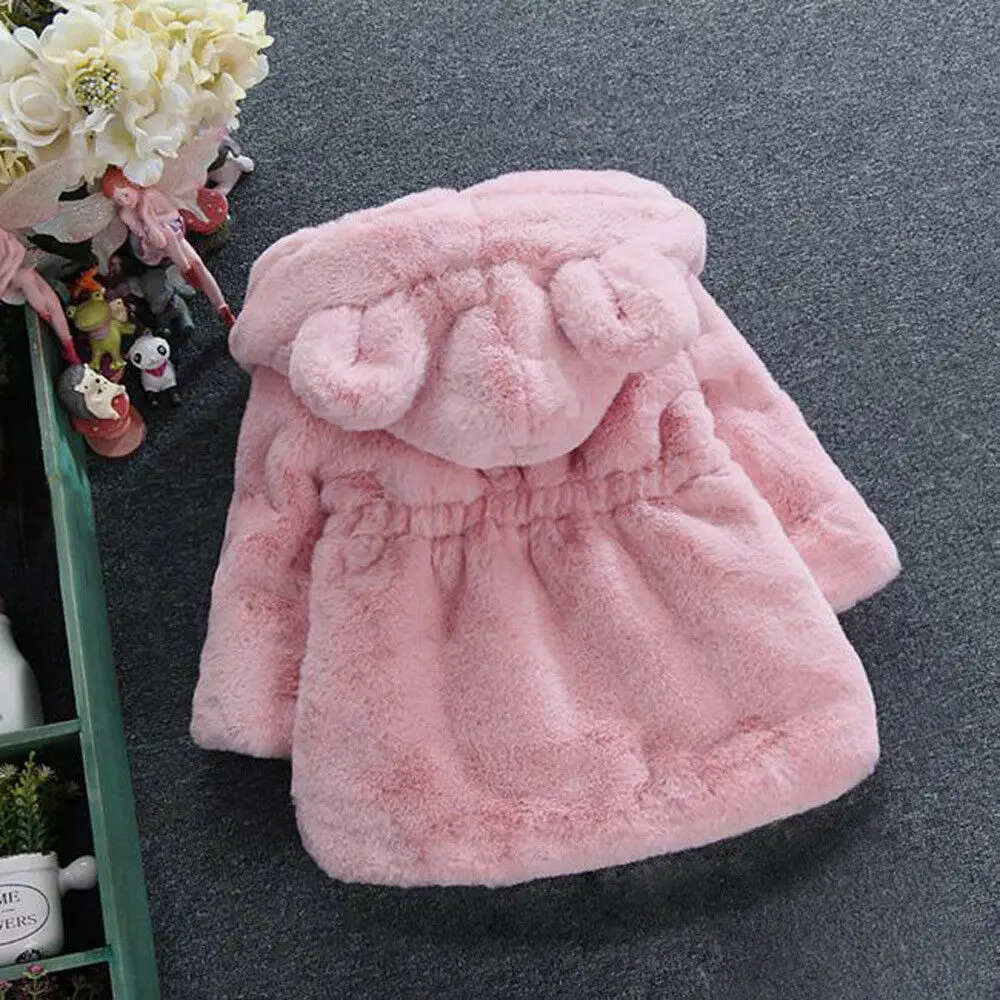 
Baby Kids Girl Princess Warm Coat Fleece Jacket Tops Fur Hooded Outerwear Winter 