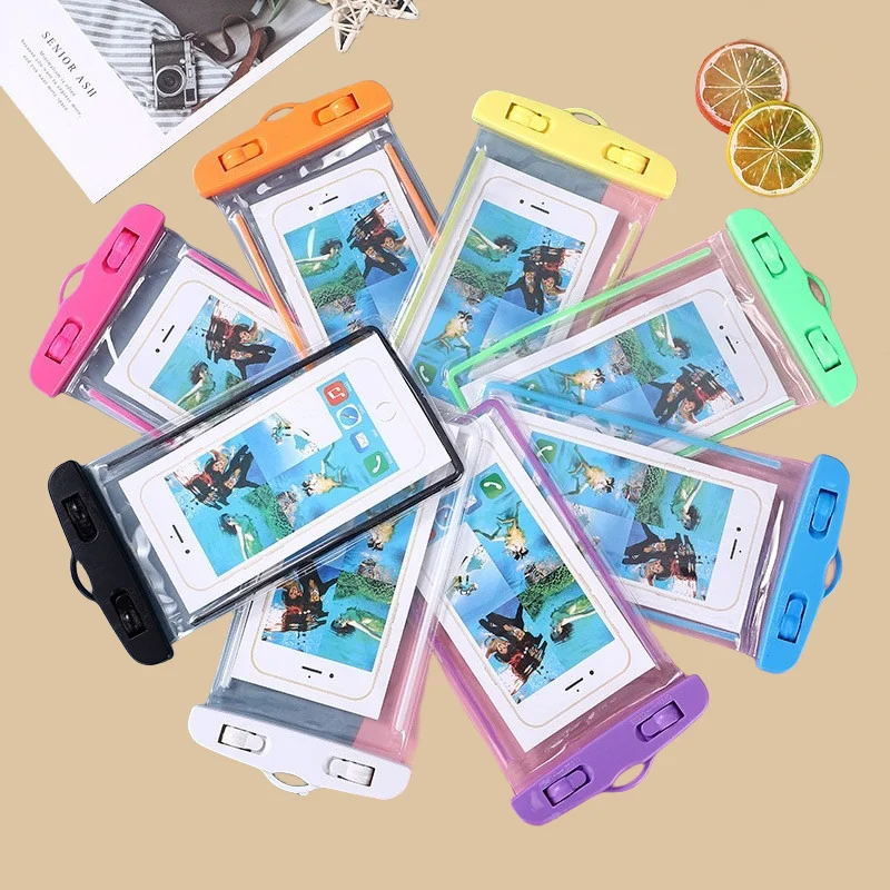 PVC luminous mobile phone waterproof bag transparent rain-proof swimming hanging neck seal bag protection mobile phone