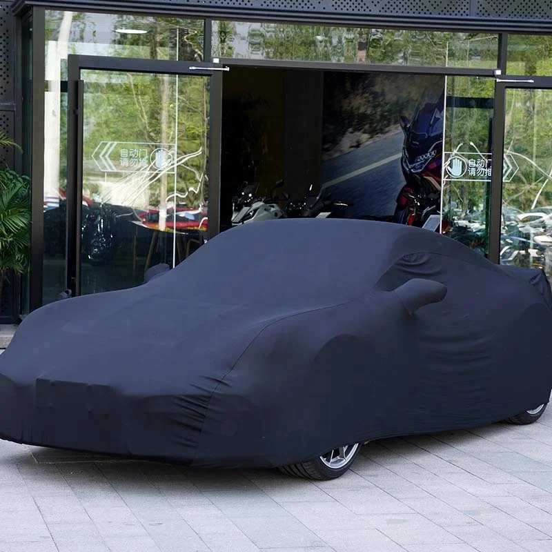Custom design logo and models Dustproof Elastic Indoor Stretch Premium Car Cover Polyester Built-in thickened Velveteen