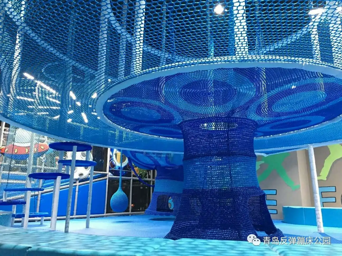 
hand knitted climbing island rope net of recreation equipment 