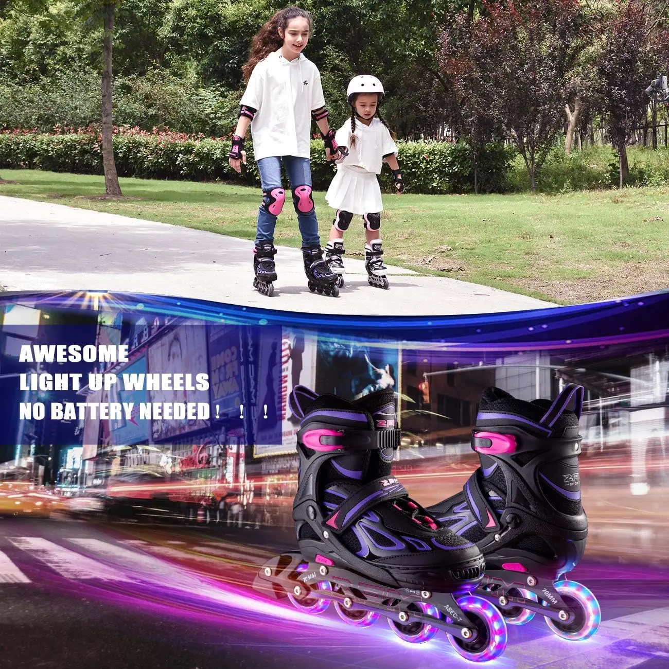 Rainbow Unicorn 4 Size Adjustable Light up Roller Skates for Girls Boys for Kids