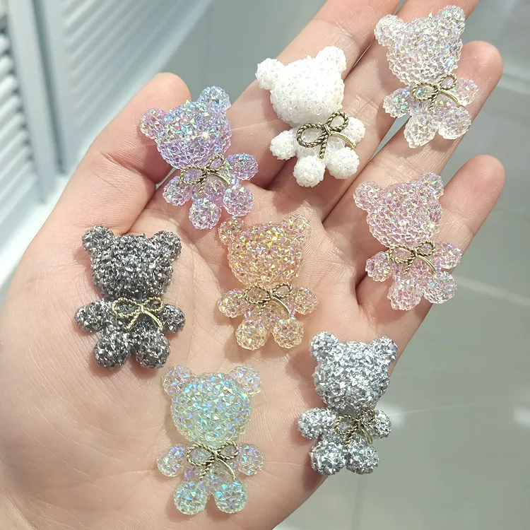 Colorful resin accessories cartoon full diamond bow tie bear waist DIY flower phone case hair clip and hair accessories