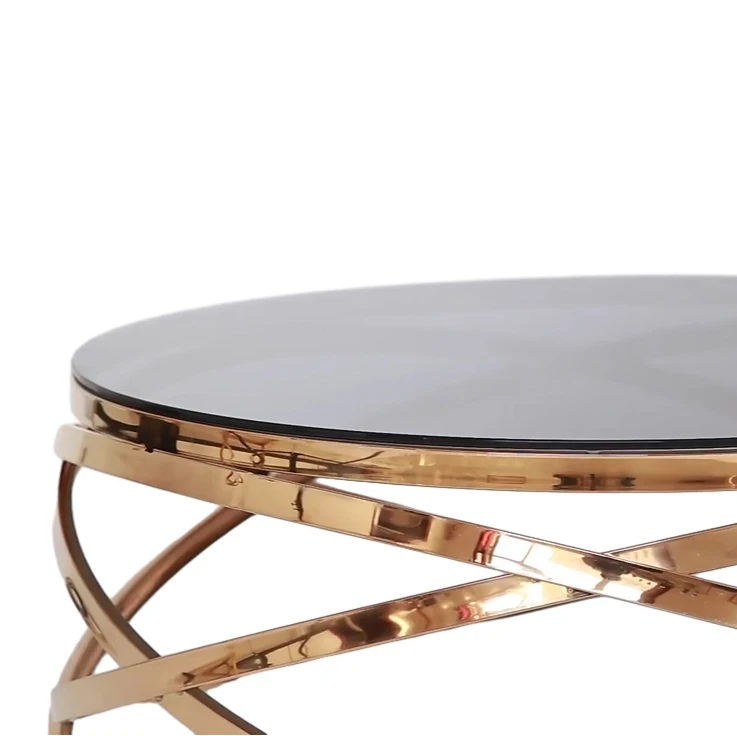 nordic gold stainless steel modern sofa Side end center Tables glass top metal living room luxury round coffee table set