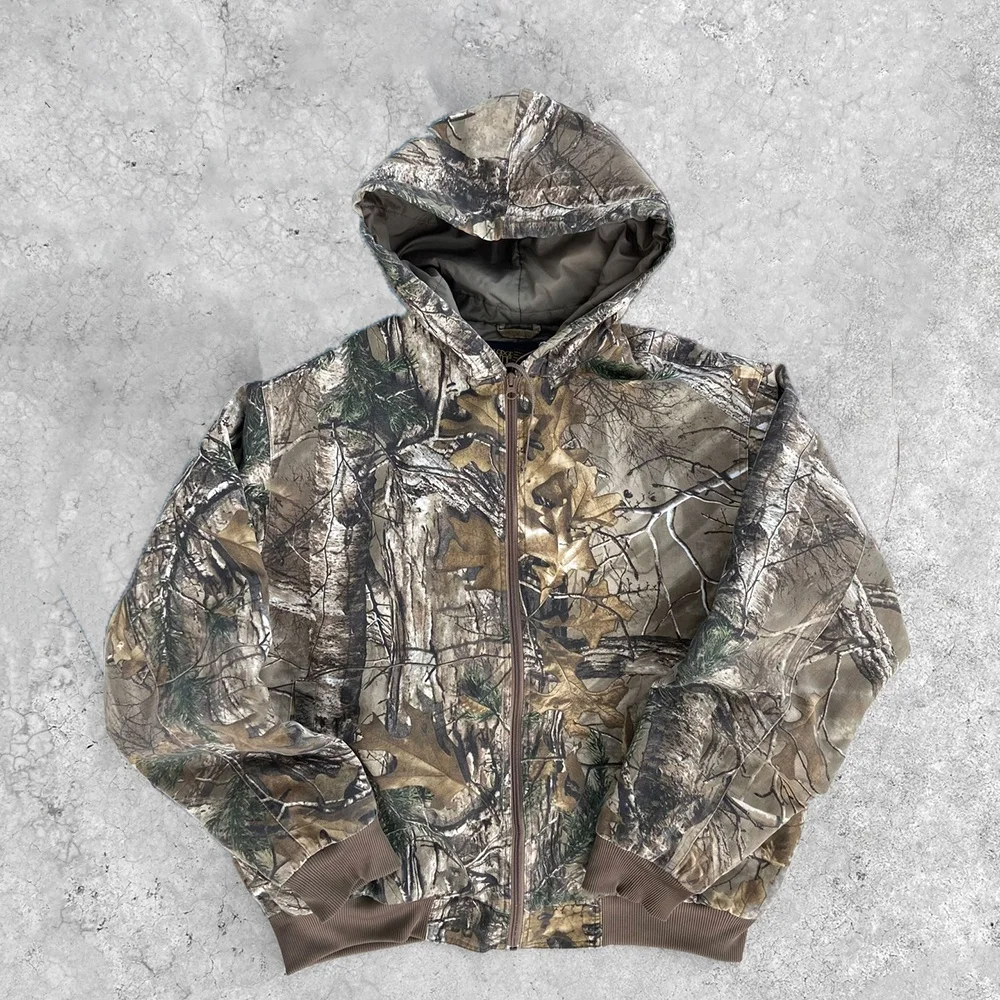 Custom Distressed Hoody Jacket 400 GSM Zipped Zip Up Sublimation Printed Vintage Wooded Real Tree Camo Camouflage Hoodie For Men
