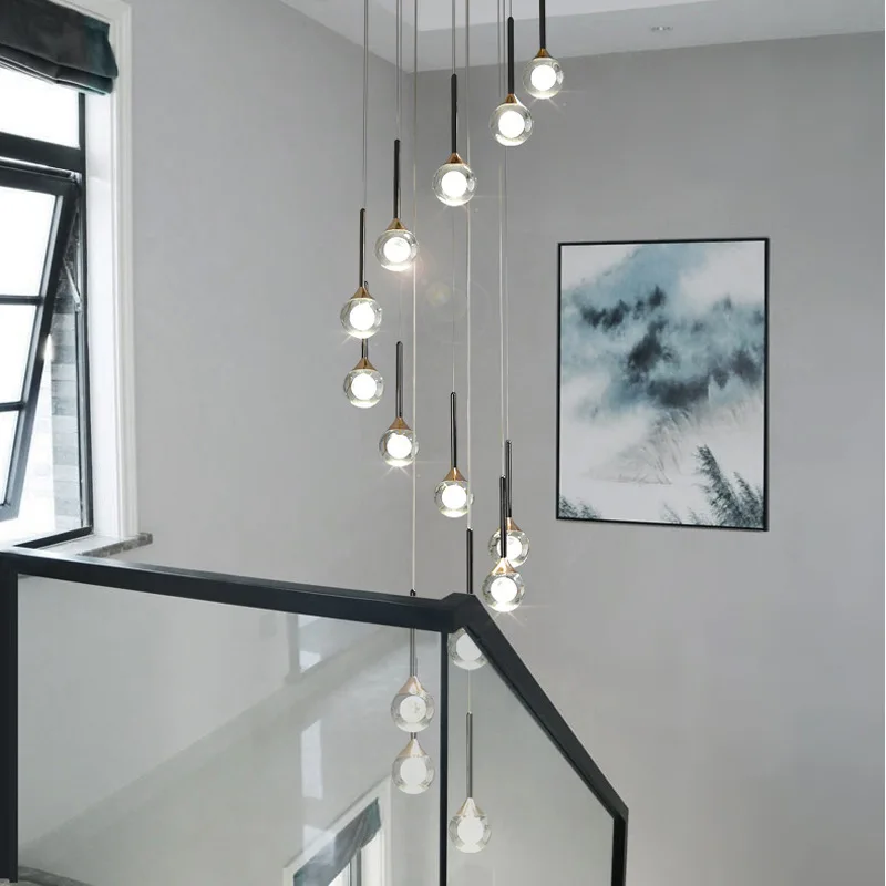 Modern Simple Luxury Living Room Villa Stairwell Rotating Crystal Chandelier