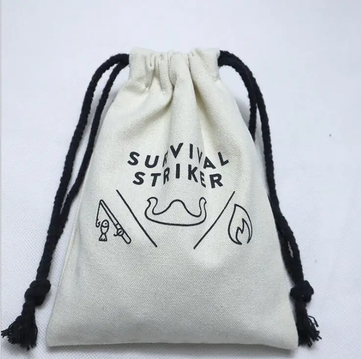 wholesale custom logo printed small organic cotton drawstring bag packaging jewelry pouch