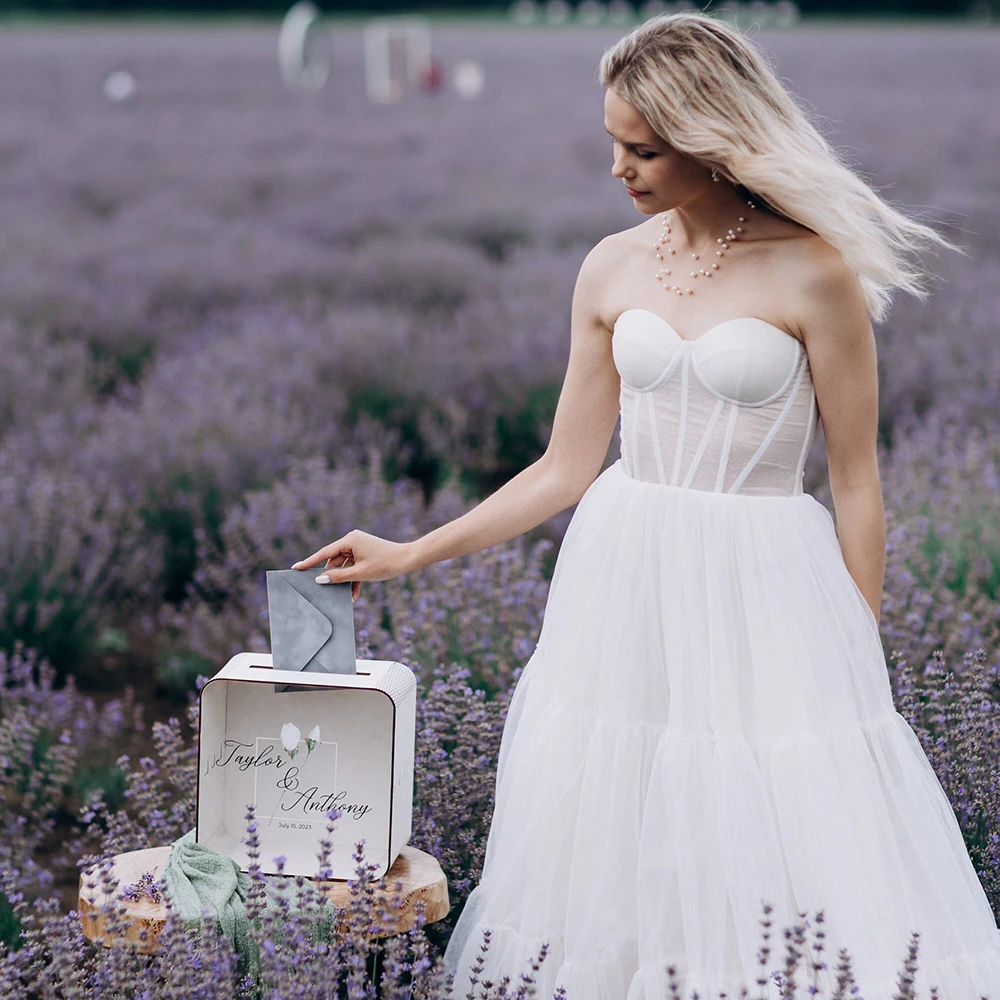 Personalized Wooden Card Box for Weddings Acrylic Glass Printed Memory Box for Cards Gifts Couple Place Cards Table Numbers