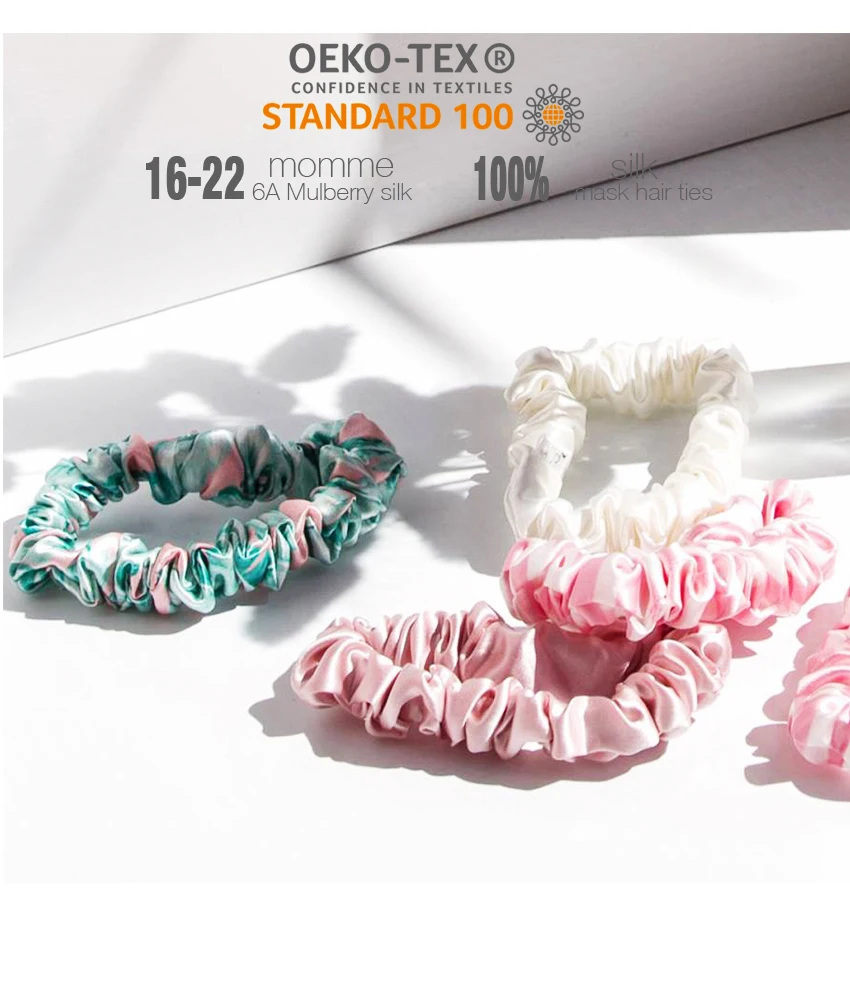 Custom Black White Pink Satin Vintage Elastic Ties Ponytail Holder small silk scrunchie Hair Bands Scrunchies