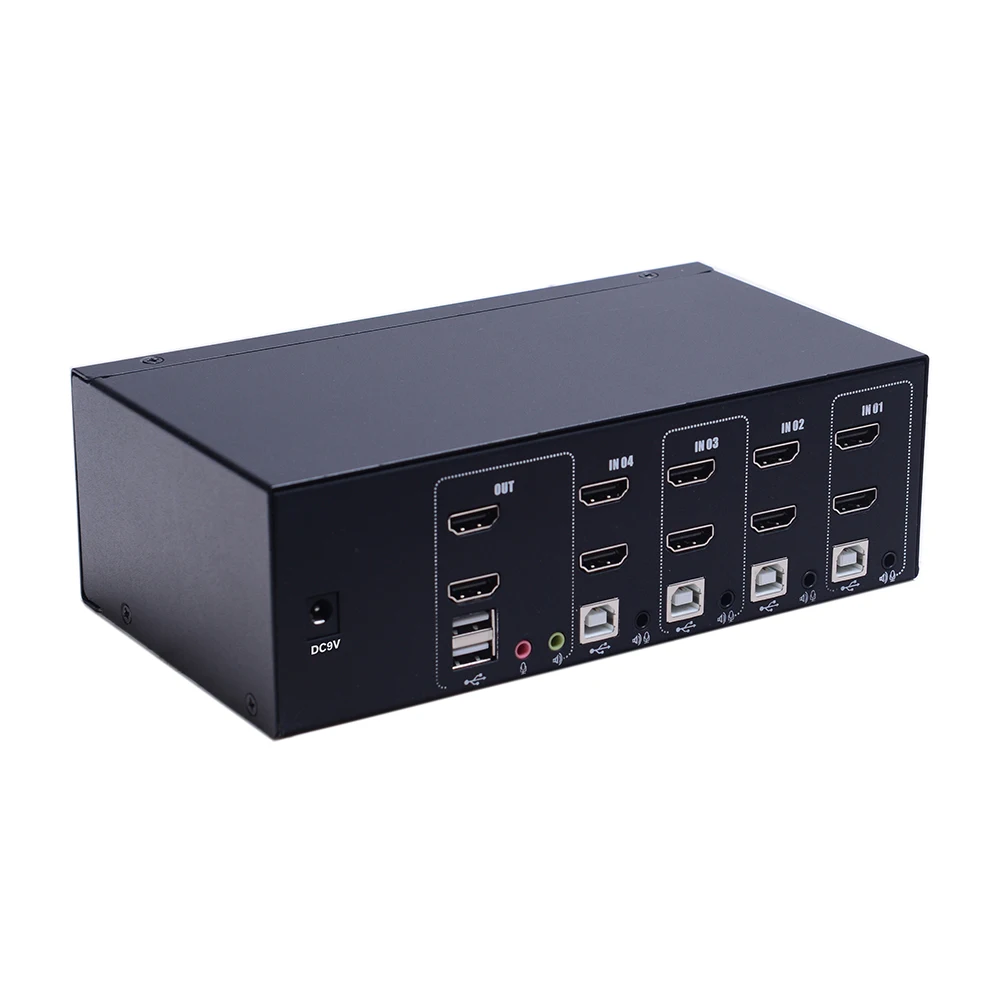 Fully Compliant 4K @30Hz Resolution 4 Ports HDMI Desktop KVM Switch With 4 pcs Cable dual monitor support