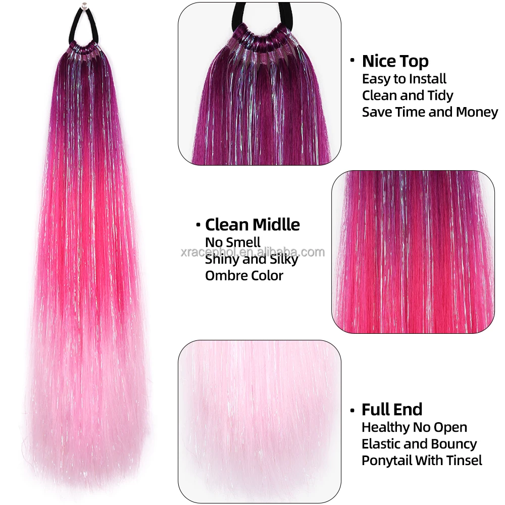 9 Strands Tinsel Glitter Braided Ponytail Colored Hair Extensions for Kids Girls Hair Accessories