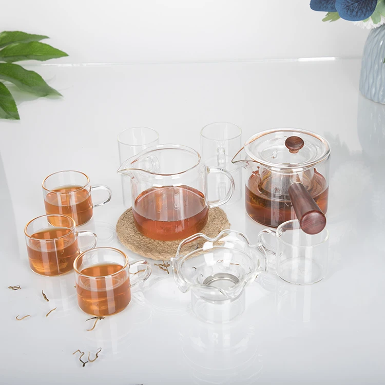 Teapot and Tea Cup Set Glass Teapot With Six Tea Cups with Handle Combined Glass Teapot Sets
