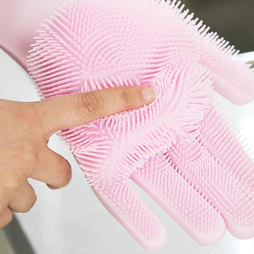 Dishwashing Gloves with Wash Scrubber Magic Silicone Gloves Heat Resistant Reusable Cleaning Gloves for Kitchen,Car, Pet