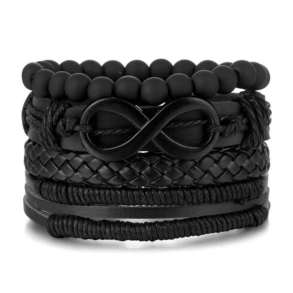 2024 Vintage Unisex Women Men Black Bead Leather Bracelets Fashion Hollow Triangle Multi layer Bracelet Tribal Wrap Jewelry
