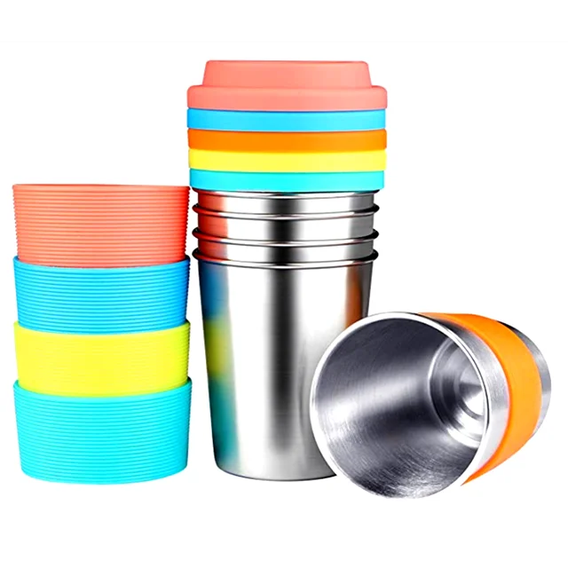 Silicone Sleeves Lids And Straws Premium Metal Drinking Glasses Stainless Steel Cups For Kids Adults