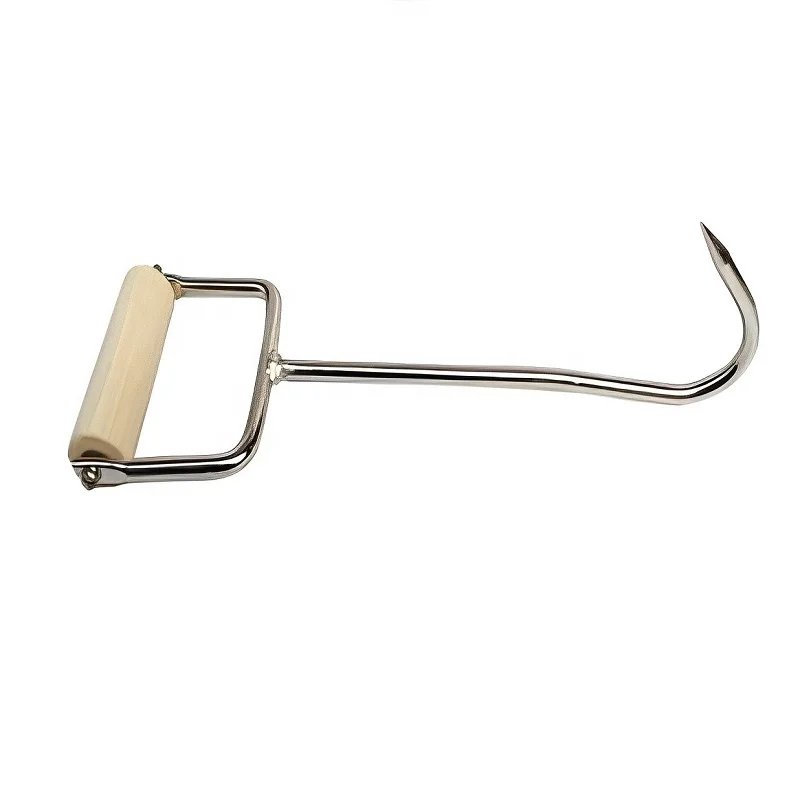 Horshi Durable Hay Hook Metal D-Shaped Hay Hook with Wooden Handle for Handling Hay Bales