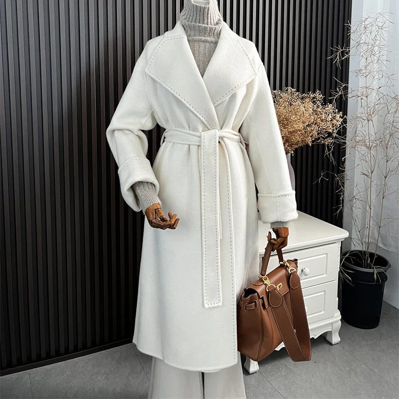 New Arrival Turn Down Big Collar Ladies Woolen Coat Winter Long Handmade Wool Coat for Women
