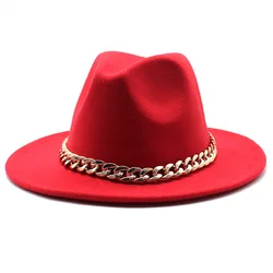 Hot sell Wide Brim Panama Hat Fedora Cap Chain Hats  For Women Luxury Jazz caps