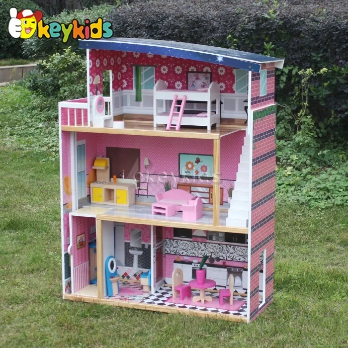 Самые популярные деревянный игровой домик игрушки розовый Кукольный дом Вилла Набор для