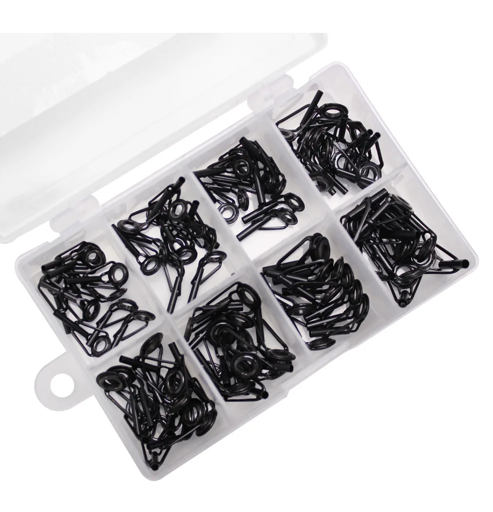 80Pcs 8 Sizes Ceramic High Carbon Steel accessories Fishing Rod Guide Tips Set Top Eye Rings Line Repair Kit