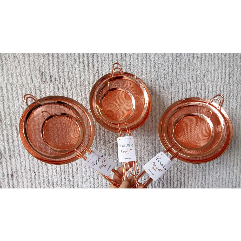 Kitchen Accessories Rose Gold Stainless Steel Mesh Strainers Set Of 3