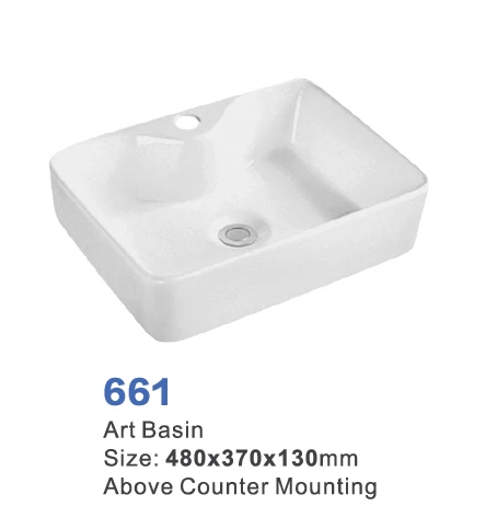 Table top basin bathroom sink ceramic counter top hand rectangular white color art wash basin sink
